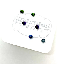 Load image into Gallery viewer, Forest Green Purple and Gray Moonglow Tiny Studs Earrings Set