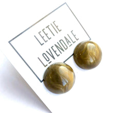 Load image into Gallery viewer, Charcoal Grey &amp; Gold Metallic Marbled Retro Button Studs