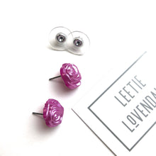 Load image into Gallery viewer, Hot PInk Pearl Rose Button Stud Earrings
