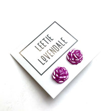 Load image into Gallery viewer, Hot PInk Pearl Rose Button Stud Earrings
