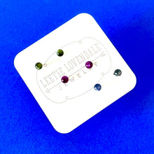 Load image into Gallery viewer, Forest Green Purple and Gray Moonglow Tiny Studs Earrings Set