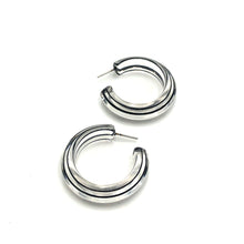 Load image into Gallery viewer, Clear &amp; Black Pinstripe Hoop Earrings *As Is