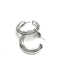 Load image into Gallery viewer, Clear &amp; Black Pinstripe Hoop Earrings *As Is