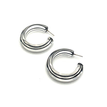 Load image into Gallery viewer, Clear &amp; Black Pinstripe Hoop Earrings *As Is