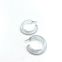 Load image into Gallery viewer, Clear &amp; White Pinstripe Hoop Earrings *As IS