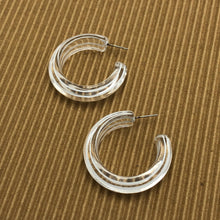 Load image into Gallery viewer, Clear &amp; White Pinstripe Hoop Earrings *As IS