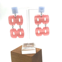 Load image into Gallery viewer, Blue &amp; Pink Hinged Moonglow Statement Earrings