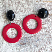 Load image into Gallery viewer, Cherry Red &amp; Black Donut Drop Earrings