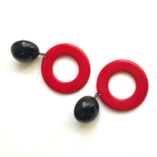 Load image into Gallery viewer, Cherry Red &amp; Black Donut Drop Earrings