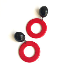 Load image into Gallery viewer, Cherry Red &amp; Black Donut Drop Earrings