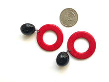 Load image into Gallery viewer, Cherry Red &amp; Black Donut Drop Earrings
