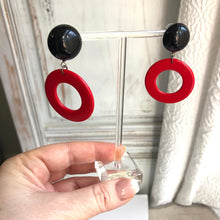 Load image into Gallery viewer, Cherry Red &amp; Black Donut Drop Earrings