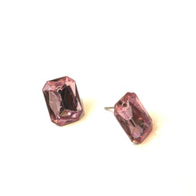 Load image into Gallery viewer, Light Pink Faceted Rectangle Shine-On Stud Earrings