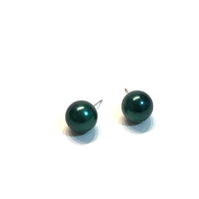 Load image into Gallery viewer, Green Black Pearl Metallic Ball Stud Earrings