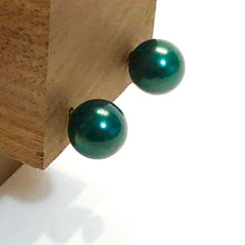 Load image into Gallery viewer, Green Black Pearl Metallic Ball Stud Earrings