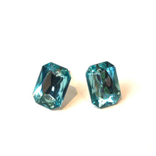 Load image into Gallery viewer, Aquamarine Faceted Rectangle Shine-On Stud Earrings