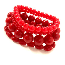 Load image into Gallery viewer, Bright Light Red Stack and Stretch Beaded Bracelets Set