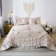 Load image into Gallery viewer, Tache Satin Ruffle Luxury Floral Champagne Beige Frosted Field Comforter Set (MZ1051)