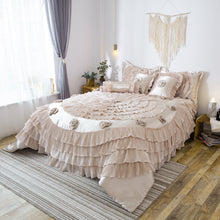 Load image into Gallery viewer, Tache Satin Ruffle Luxury Floral Champagne Beige Frosted Field Comforter Set (MZ1051)