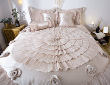 Load image into Gallery viewer, Tache Satin Ruffle Luxury Floral Champagne Beige Frosted Field Comforter Set (MZ1051)