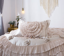 Load image into Gallery viewer, Tache Satin Ruffle Luxury Floral Champagne Beige Frosted Field Comforter Set (MZ1051)