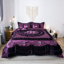 Load image into Gallery viewer, Tache Satin Ruffle Dark Purple Floral Midnight Bloom Comforter (BM-6438)
