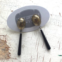 Load image into Gallery viewer, Gold Mercury &amp; Skinny Black Teardrop Earrings
