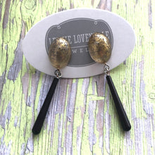 Load image into Gallery viewer, Gold Mercury &amp; Skinny Black Teardrop Earrings