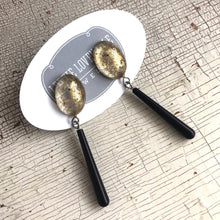 Load image into Gallery viewer, Gold Mercury &amp; Skinny Black Teardrop Earrings