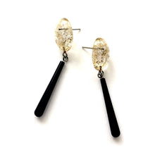 Load image into Gallery viewer, Gold Mercury &amp; Skinny Black Teardrop Earrings