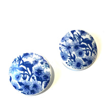 Load image into Gallery viewer, Cobalt Floral Retro Button Stud Earrings