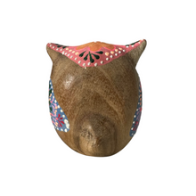 Load image into Gallery viewer, Hand-Painted Wooden Owl Figurine - Yellow Eyes &amp; Pink Accents