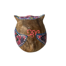 Load image into Gallery viewer, Hand-Painted Wooden Owl Figurine - Dark Brown &amp; Floral Design