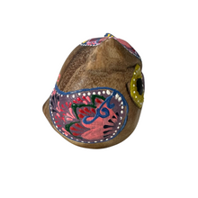 Load image into Gallery viewer, Hand-Painted Wooden Owl Figurine - Dark Brown &amp; Floral Design