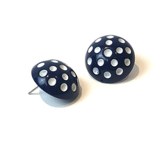 Load image into Gallery viewer, Navy Blue and White Polka Dot Retro Stud Earrings