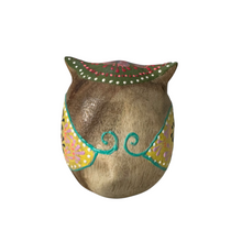 Load image into Gallery viewer, Hand-Painted Wooden Owl Figurine - Green &amp; Blue Highlights