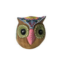 Load image into Gallery viewer, Hand-Painted Wooden Owl Figurine - Blue &amp; Pink Floral Accents