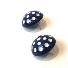 Load image into Gallery viewer, Navy Blue and White Polka Dot Retro Stud Earrings