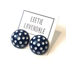 Load image into Gallery viewer, Navy Blue and White Polka Dot Retro Stud Earrings