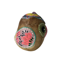 Load image into Gallery viewer, Hand-Painted Wooden Owl Figurine - Blue &amp; Pink Floral Accents