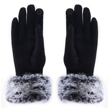 Load image into Gallery viewer, Audrey Faux Fur Gloves in Black with Black Crystals