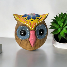 Load image into Gallery viewer, Hand-Painted Wooden Owl Figurine - Pastel Pink &amp; Blue Theme