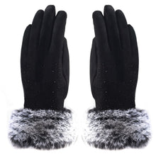 Load image into Gallery viewer, Audrey Faux Fur Gloves in Black with Black Crystals