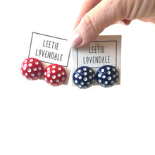 Load image into Gallery viewer, Navy Blue and White Polka Dot Retro Stud Earrings