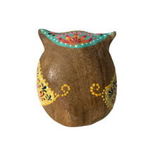 Load image into Gallery viewer, Hand-Painted Wooden Owl Figurine - Blue Floral &amp; Rustic Finish