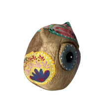 Load image into Gallery viewer, Hand-Painted Wooden Owl Figurine - Blue Floral &amp; Rustic Finish