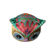 Load image into Gallery viewer, Hand-Painted Wooden Owl Figurine - Blue Floral &amp; Rustic Finish