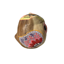 Load image into Gallery viewer, Hand-Painted Wooden Owl Figurine - Yellow &amp; Pink Artistic Design