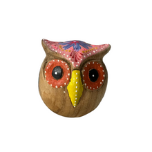 Load image into Gallery viewer, Hand-Painted Wooden Owl Figurine - Pink Blue &amp; Floral Patterns