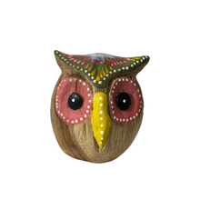 Load image into Gallery viewer, Hand-Painted Wooden Owl Figurine - Yellow &amp; Green Artistic Design